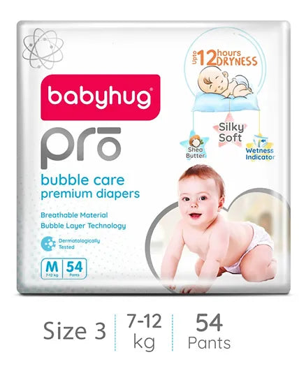BabyHug Pro Bubble Care Pant Style Diapers Medium - 54 Pieces