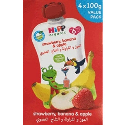 HiPP Organic - Apple Strawberry & Banana - Value Pack (4x100g)