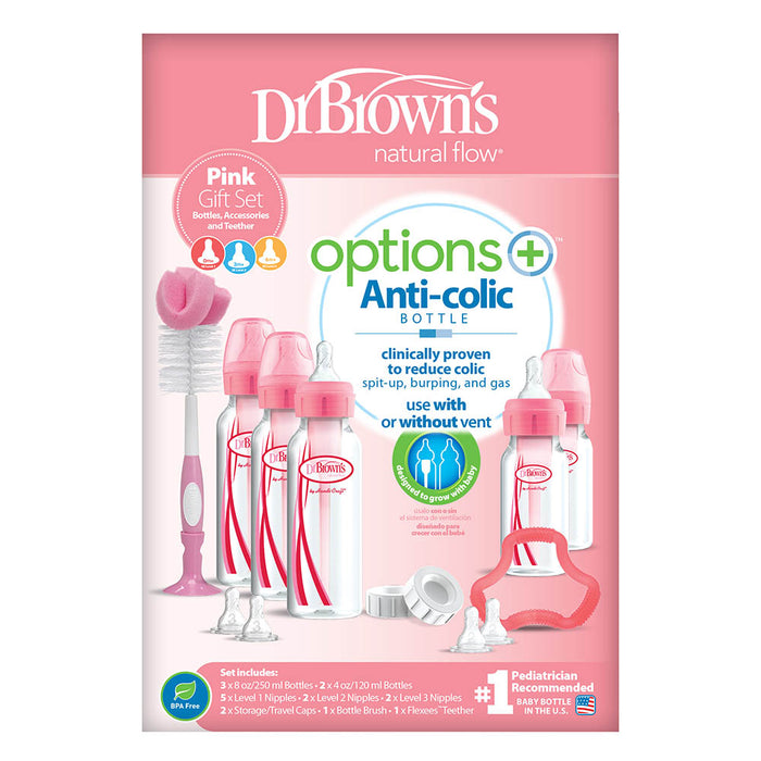 Dr. Browns 250ml Narrow-Neck Options+ Pink Baby Bottle 2pcs
