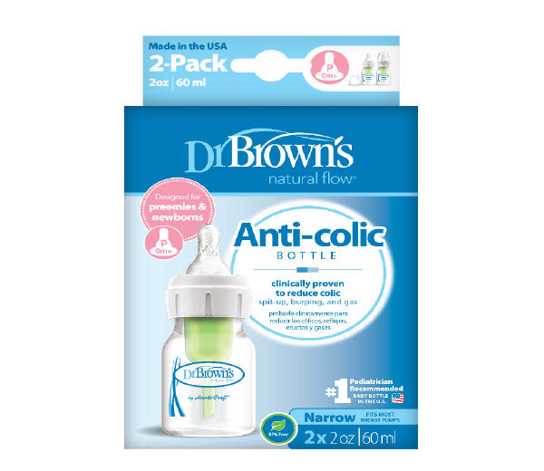 Dr. Browns - Options Narrow-Neck Baby Bottle 2oz/60ml, 2-Pack with Preemie Nipple