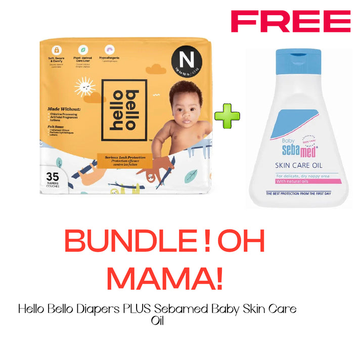 Hello Bello Jumbo Diaper - Sleepy Sloth - GN - Size N +FREE Sebamed Baby Skin Care Oil - 150 ml