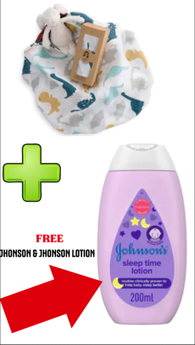 Anvi Baby Dinosaur Island Organic Bamboo Muslin Swaddle Wrap - White+ FREE Johnson & Johnson Lotion - 200ml