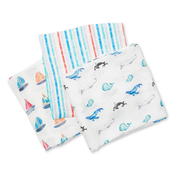 lulujo - 3-Pack Bamboo Muslin Swaddle Blankets - Out to Sea