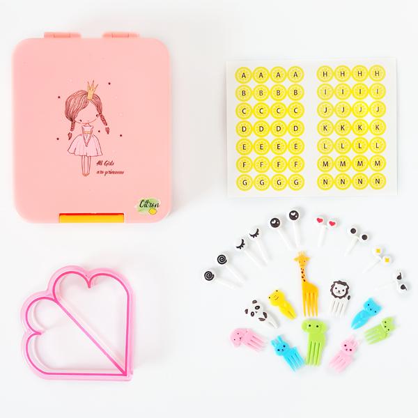 Citron Award winning-Bento Style- Snack Box with accessories-Baby Pink Princess