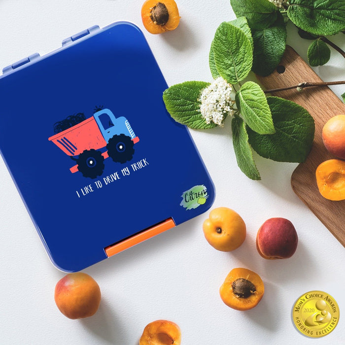 Citron Award Winning-Bento Style-Snack Box with accessories-Dark Blue Truck