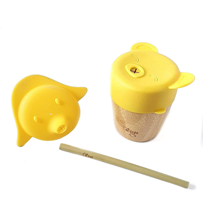 Bamboo Cups with 2 Silicone lids_ Sippy and Straw lid