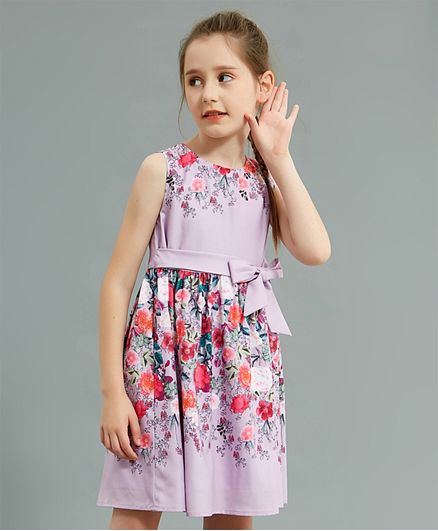 SAPS Floral Dress With Front Tie-Up - Purple