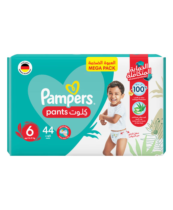 Pampers Baby-Dry Pants with Aloe Vera Lotion, Stretchy Sides, and Leakage Protection,Size 6, 16-21 kg, Mega Pack, 44 Pants 16+kg, With Stretchy Sides for Better Fit and Leakage Protection