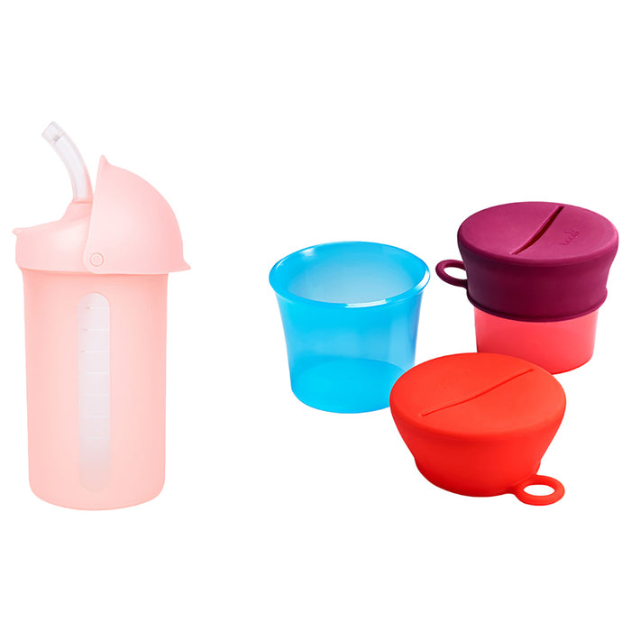 Boon - Snack Containers w/ Lids & Straw Bottle 10oz - Pink