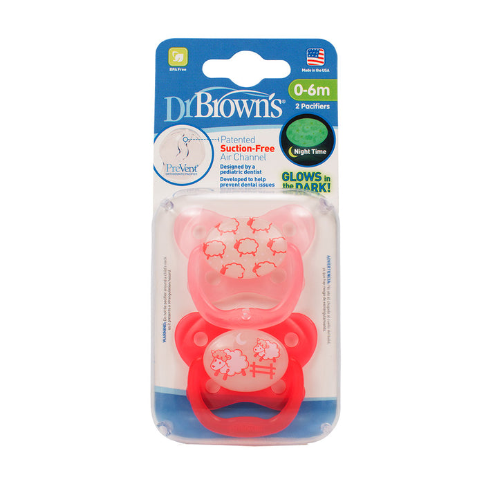 Dr. Browns - Glow In The Dark Pacifier 0-6M 2pcs - Pink