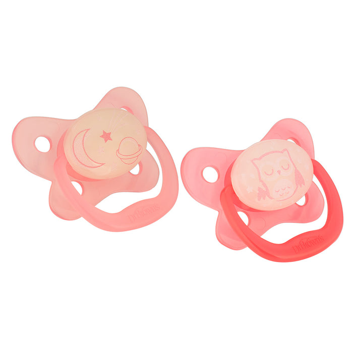 Dr. Browns - Glow In The Dark Pacifier 6-12M 2pcs - Pink