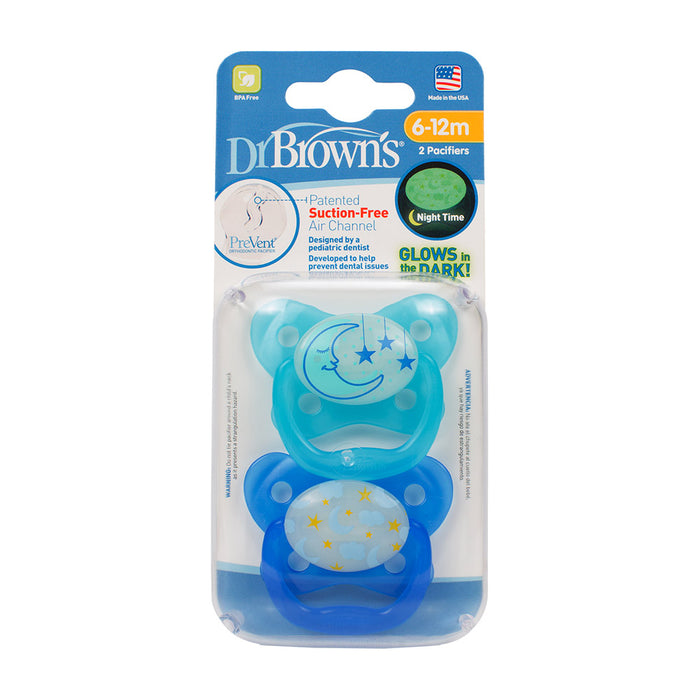 Dr. Browns - Glow In The Dark Pacifier 6-12M 2pcs - Blue