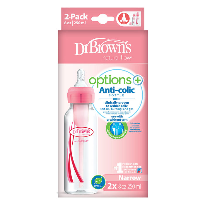 Dr. Browns 250ml Narrow-Neck Options+ Pink Baby Bottle 2pcs