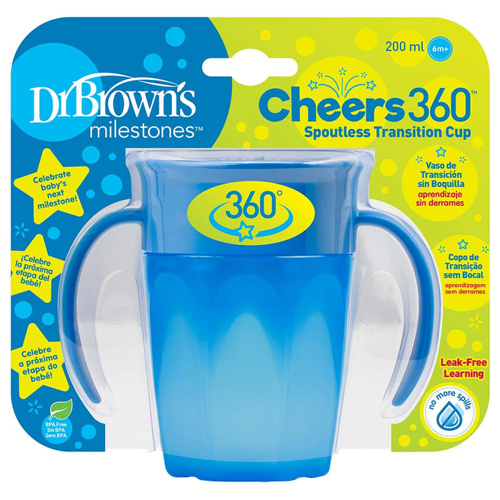 Dr. Browns 200ml Cheers 360 Spoutless Transition Blue Cup