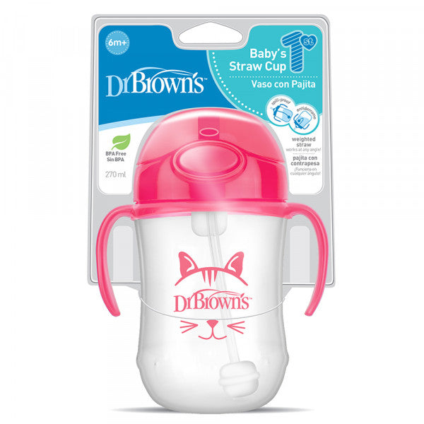 Dr. Browns - 270 ml Baby's First Straw Cup w/ Handles - Pink