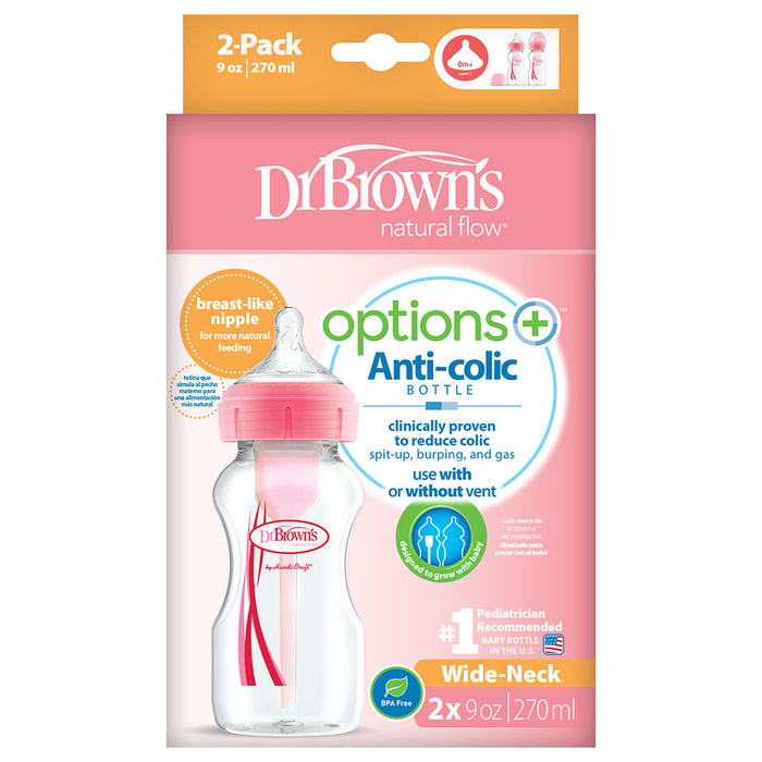 Dr. Browns - 270ml Wide-Neck Options+ Bottle 2pcs - Pink
